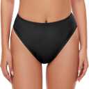 Women's High Waisted Thong Bikini Bottoms High Cut Black Rave Bottoms, Black, X-Large (Black, XL)