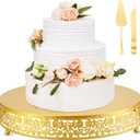 Wenqik 16 Inch Gold Cake Stand Set Metal Round Cupcake Dessert Stand with Cake Cutting, Spatula Wedding Cupcake Pastry Display Candy Holder Display for Wedding Party Birthday Baby Shower(Flower)