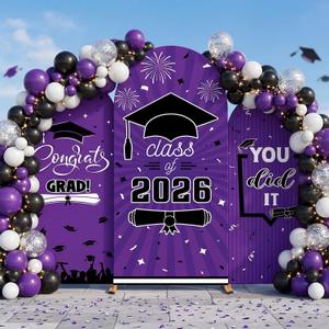 WovWeave Graduation Arch Backdrop Stand Cover Set of 3-4ft 5ft 6ft Grad Arch Cover Photo Booth Backdrop Decorations for Graduation Party Decor Supplies (Purple,Class of 2026)