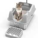 XL Extra Large Enclosed Cat Litter Box - Stainless Steel, High Sided Metal with Lid, Non-Sticky Anti-Leakage, Easy Cleaning Gray