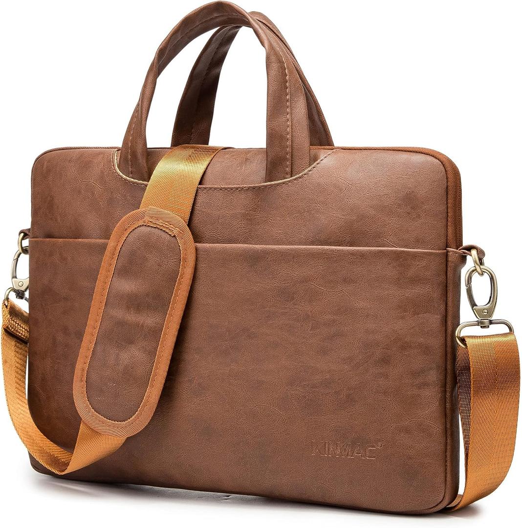 Kinmac 360 Protective Waterproof PU Leather Laptop Shoulder Messenger Sleeve Briefcase case Bag (13 inch-14 inch, Coffee PU)