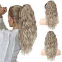 SEIKEA 18" Ponytail Extension Claw, PT002 Tia Long Multi Layered Hair Fluffy Thick Wavy Curly Clip in Hair Extensions Ponytail Natural Soft Synthetic Hairpiece for Women Ash Brown with Blonde Ends