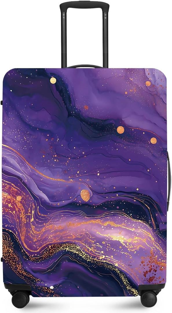 FOREVER QUEEN Luxury Purple Gold Marble Luggage Cover Suitcase Protector Suitcase Cover Anti-Scratch,Stretchable Bag Cover Washable Durable Polyester (XL(fits 32-34Inch suitcase))
