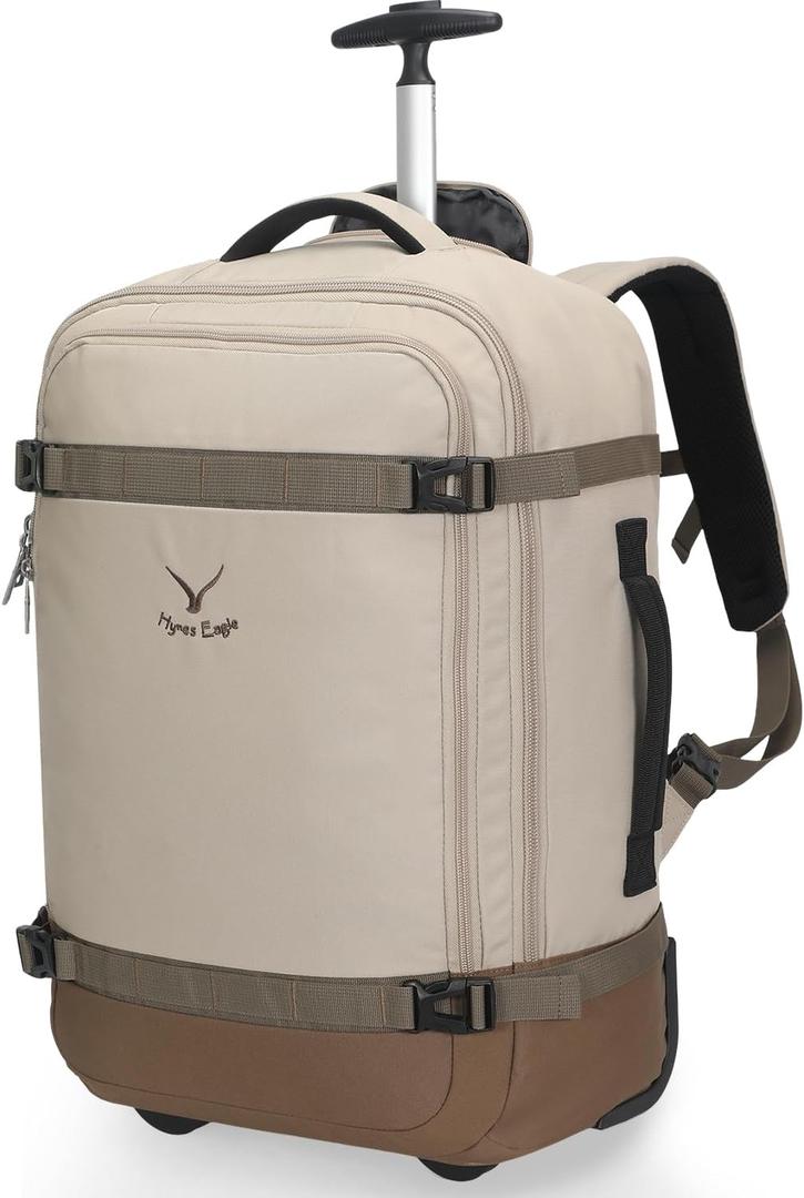 Hynes Eagle Rolling Backpack 42L Backpack with Wheels Airline Approved Carry on Luggage Laptop Travel Suitcase Bag for Women Men Khaki