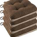 Non Slip Chair Cushions for Dining Chairs Set of 4 Kitchen Chair Cushions 18"x18"x3" Turfted Chair Pads Comfortable and Soft Seat Cushion with Ties, Coffee