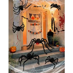 6 Packs Halloween Plush Spiders Set Scary Fake Spider for Indoor Outdoor Halloween Decor for Home Party Yard Haunted House Decorations (6 Different Sizes)