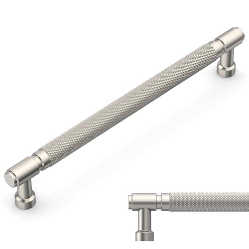 Amerdeco 10 Pack Brushed Satin Nickel knurled Cabinet Pulls 10 Inch(254mm) Hole Center Drawer Pulls Cabinet Hardware Kitchen Cabinet Handles for Bathroom ZH0072
