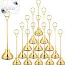 Marspark 16 Pcs Table Number Holders 8'' Metal Place Card Holders Weddings Table Sign Menu Memo Note Picture Photo Round Clip Weighted Base Stand for Anniversaries Birthdays Restaurants(Gold)