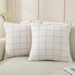 2 x YSTELLAA Pack of 2 Chenille Throw Pillow Covers 18x18 Inch, Luxurious Boho Farmhouse Pillow Covers Home Decor for Sofa Living Room Couch Bed,Orange White