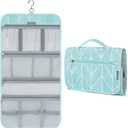 PAVILIA Hanging Toiletry Bag Women Men, Travel Kit Foldable Large Toiletries Organizer, Roll up Cosmetics Makeup Bag Accessories, Waterproof Essentials Jewelry Case (Teal Chevron)