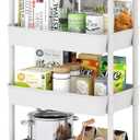 Sywhitta 6-Tier Plastic Rolling Utility Cart with Handle, Multi-Functional Storage Trolley for Office, Living Room, Kitchen, Movable Storage Organizer with Wheels, White