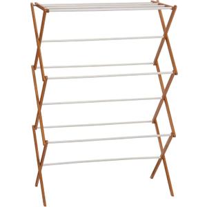 Household Essentials Bamboo Folding Clothes Drying Rack | White Finish, 11 Dowels & Flat Drying Shelf | Eco-Friendly, Collapsible Laundry Rack for Dorms, Apartments & Small Spaces | Fully Assembled, 29"