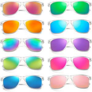 10/20 Pack Colored Sunglasses Mirrored Lens Bulk Party Glasses Classic Eyewear Birthday Beach Pool Unisex Adults