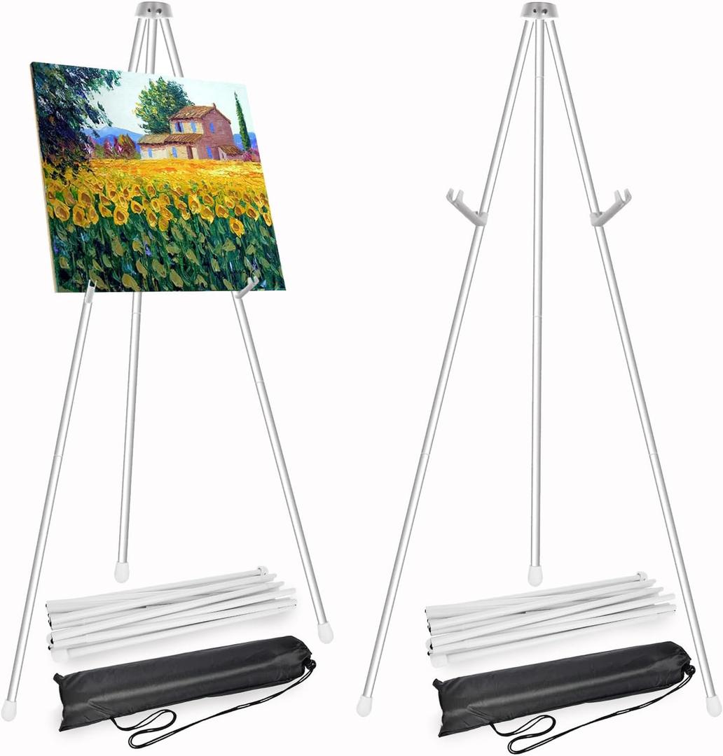 CertBuy 2 Pack White Easels for Signs, 63 Inch Easel for Displaying Picture, Easel Stand for Display Wedding Sign & Poster, Steel Folding Easel for Wedding Painting Pictures, Arts & Crafts Easels