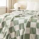 Ultra-Soft Buffalo Checkerboard Grid Fluffy Microfiber Knitted Throw Blanket Super Cozy Lightweight Checkered Bed Blanket for Sofa Couch Bed Matcha 51"X63"