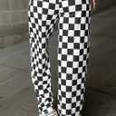 Acelitt Women's Casual Checkered Pants 2026 Spring Summer Lightweight Elastic Waist Comfy Loose Wide Leg Plaid Beach Pants Trousers Vacation Outfits Black XX-Large