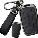 SANRILY Keyless Metal 4 Button Key Fob Cover Compatible with Toyota Camry 2018-2024 RAV4 Corolla Avalon C-HR Prius GT86 Highlander Leather Key Case Shell with Keychain Black