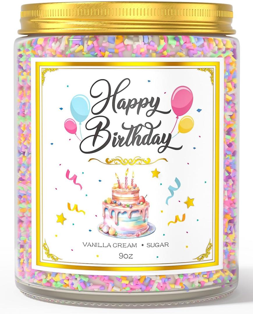 Birthday Candles Gifts for Women, Birthday Gifts for Women Men, 9 oz Happy Birthday Candle with Vanilla Birthday Cake Scent, Women Friendship Ideas