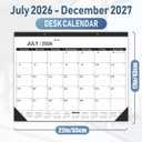 Desk Calendar 2026-2027,July 2026 to December 2027,Desk calendar 2026-2027 Large 22x17, Classroom Calendar 2027 with PVC Cover,Round Holes& NOTES List (Black),18 Months Calender 2027, JUL-2025-1PCS