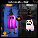 3P Lights Up Hanging Ghosts Halloween Decorations Outdoor(Purple & Orange), Timer, IP65 Waterproof, Battery Operated Halloween Lights with Witch Hats, Holiday Decorations for Tree Patio Garden