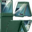 Miimall Rugged Case for Samsung Galaxy Z Flip 7 with Kickstand, Screen Protector & Hinge Protection, [Wireless Charging] Durable Drop Proof Full Body Protective Phone Cover Case for Z7 Flip 5G Green