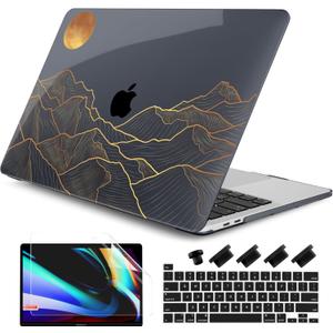 DONGKE Compatible with MacBook Pro 13 inch Case 2024 2023-2020 Release A2338 M2/M1 A2251 A2289 with Retina Display & Touch ID, Plastic Hard Shell & Keyboard Cover & Screen Film - Abstract Mountain