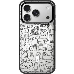 MOSNOVO for iPhone 17 Pro Case | Compatible with Magsafe | Military Grade 10ft Drop Tested | Camera Control | Clear Black with Doodle Dog Design