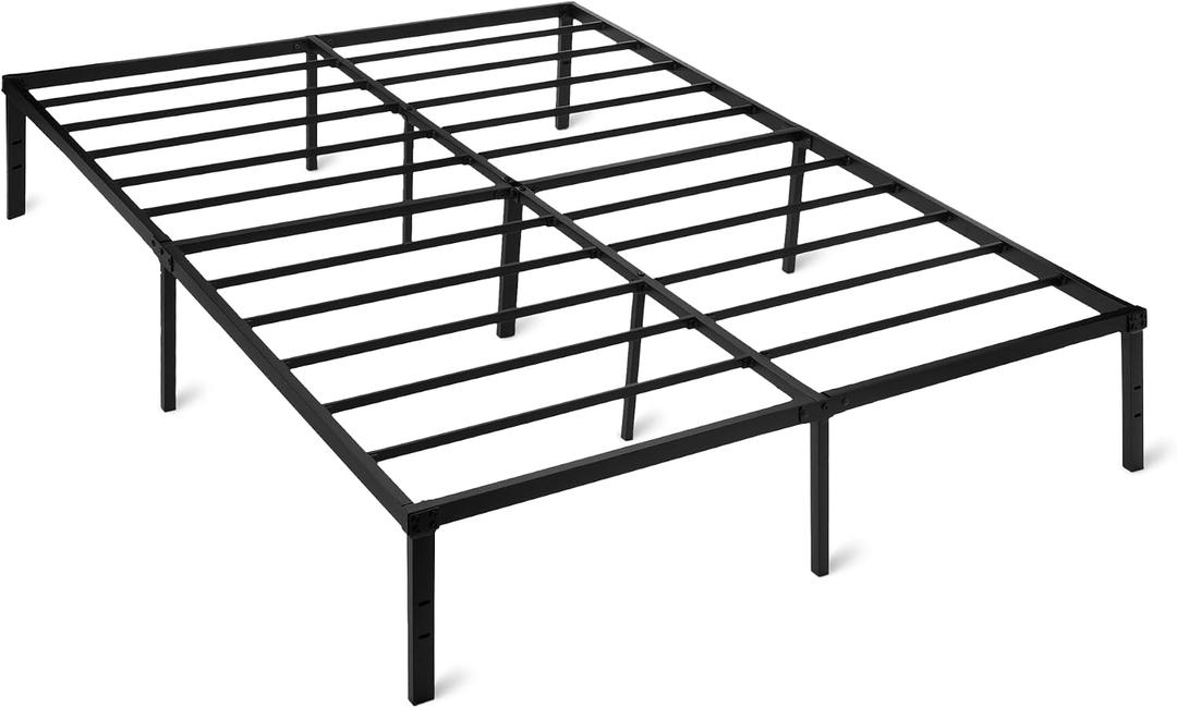 Amazon Basics Metal Bed Frame, Non-Foldable Platform with Under-Bed Storage Space, Durable Steel, Protective Floor Pads, Easy Assembly, Queen, 14 Inch ( Non - Foldable)