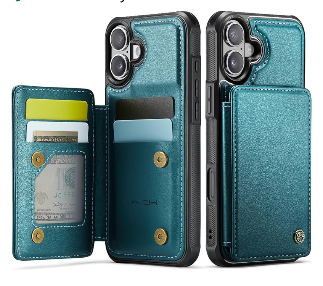 Vinich for iPhone 17 Wallet Case with Card Holder, RFID Blocking Credit Slots Kickstand Shockproof Phone Cover Fit for iPhone 17 6.3" Bluish Green