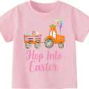 Girls Easter Shirts Kids Cotton Graphic Tees Casual T-Shirts
 (5-6 Years, 01 Bunny)