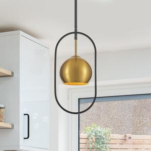 Set of 1 Light Single Small Globe Pendant Light with Brass Finish Metal Shade, Modern Pendant Light Kitchen Island, Small Hanging Light Fixture entryway