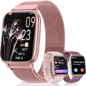 Smartwatch for Women, 1.83 Fitness Watch with Blood Pressure, Calls/Messages, Female Cycle Tracking, Heart Rate & Sleep Monitor, IP68 Waterproof for Android & iPhone (Pink Gold)