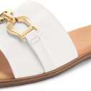 Rihero Women's Flat Sandals Summer Comfortable Square Open Toe Slip On Leather Slide Sandals (6, White)
