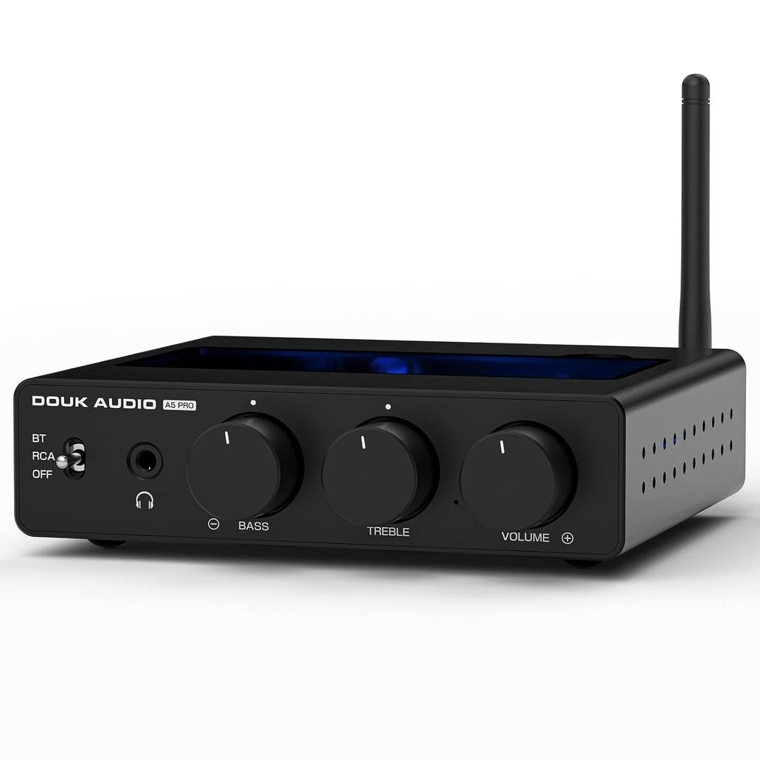 Douk Audio 2 Channel Bluetooth Amp: HiFi Stereo Amplifier | 300W2 TPA3255 | Class D PFFB | Bass Treble Control | Headphone Out for Home Theater, Bookshelf Speakers (32V PSU)