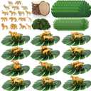 85 Pcs Jungle Party Decorations Set Includes 24 Safari Animals 48 Tropical Palm Leaves 12 Wood Slices 1 Artificial Moss Table Centerpieces for Wedding Hawaiian Luau Jungle Safari (Gold)