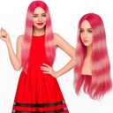 Fish Wigs Halloween Fish Costume Anime Funny Character Cosplay 26 Inches Rose Red and White Gradient Long Wigs Heat Resistant for Halloween Dress up Party Accessories