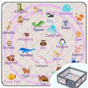 Baby Play MatThick Soft 50" X 50" Playpen mat, Foldable and Machine Washable Baby Play Mats for FloorPlay Mat for Babies, Toddlers & Infants to Play and Learn (Pink Animal, 50" X 50")
