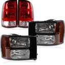 Headlights Tail Lights Kit Compatible with 2007-2013 GMC Sierra 1500 2500 3500 Black and Red Head light Rear Taillights Assembly
