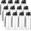Olgaa 12 Pack Water Bottles Bulk 17 oz End of the Year Gifts for Students Kids from Teacher Reusable Leak Portable Plastic Sports Summer Drink Water Bottles with Handle Strap for Cycling Camping (Black)