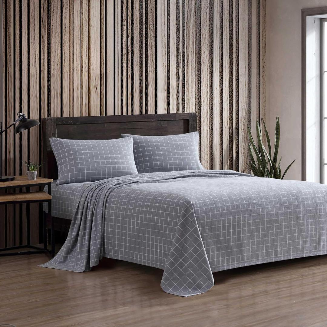 Eddie Bauer - Queen Bed Sheets, Cotton Flannel Bedding Set with Matching Pillowcases, Brushed for Extra Softness, Deep Pocket, Oeko-Tex Certified (Great Plains Plaid Grey)
