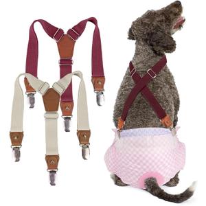 Pet Soft Dog Suspenders 2 Pieces Female Dog Diaper Suspenders for Dogs Diaper Keeper Suspender for Dogs Skirt, Doggy Dress (Brown & Burgundy, S/M)