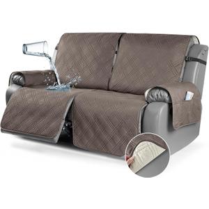 TAOCOCO 100% Waterproof Oversized Loveseat Recliner Cover, Non Slip Split Couch Covers for Reclining Loveseat with Elastic Straps for Kids Pets(Oversized 2 Seater, Taupe)