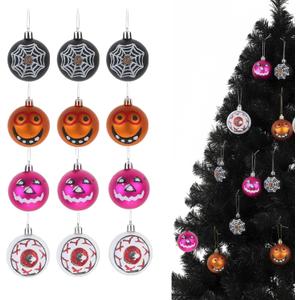 12pcs Christmas Hanging Balls Ornaments: 2.36 Plastic Glitter Shatterproof Balls for Decorations - Pumpkin Jack Spider Eyeball Decor for Party Holiday Tree Haunted House Party