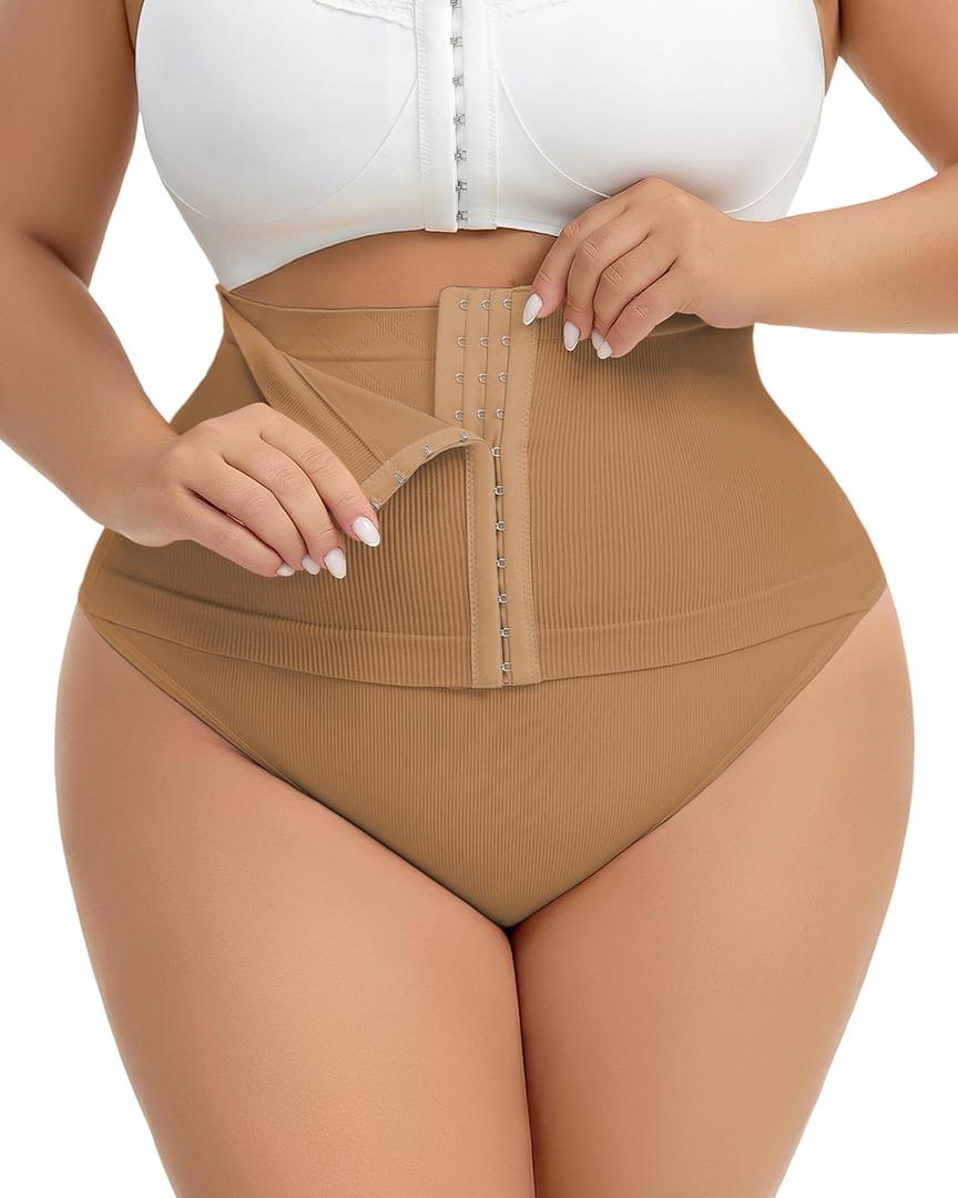 USEASY Belly Support Underwear Slimming Underwear Shapewear Thong for Women High Waist Thong Tummy Control Dark Brown 2XL (Beige, XXL)