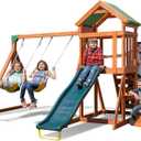 Sportspower Scottsdale Wood Swing Set: 2 Adjustable Swings, Sandbox, Rock Climber, Covered Deck, 1 Slide - Exceeds ASTM Safety Standards