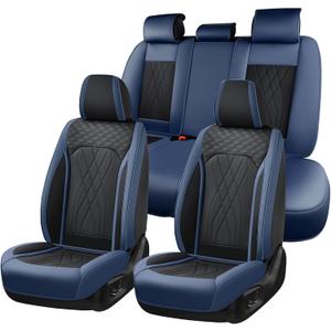 FLORICH Seat Covers Full Set Leather Cars Seat Cover Front and Rear 5 Seats Full Coverage Seat Cushion Protector Waterproof Automotive Interior Cover Universal Fit for Most Cars Trucks SUV, Black&Blue