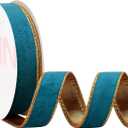 VATIN Teal Velvet Wired Ribbon 1" Metallic Teal Velvet Christmas Ribbon for Floral Arrangements Wrapping Gifts Stylish Decor Creation -Continuous 5 Yards