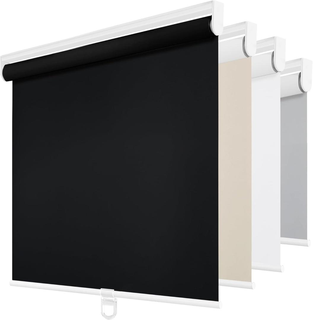 ChrisDowa Cordless Blackout Roller Shades for Windows, Thermal Insulated UV Protection Pull Down Shades, Total Blackout Window Blinds for Home, Office, Bedroom, Door (22" W x 72" H, Black)