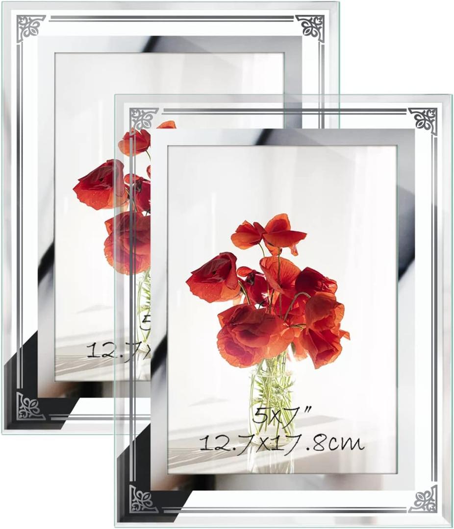 HORLIMER 5x7 Picture Frame Set of 2, Glass Photo Frame 5 by 7 for Tabletop, Horizontally or Vertically (Clear-2 Pack)