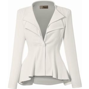 Hybrid & Company Women's Casual Work Office Dressy Double Lapel Single Button Peplum Comfortable Blazer (White, XL)